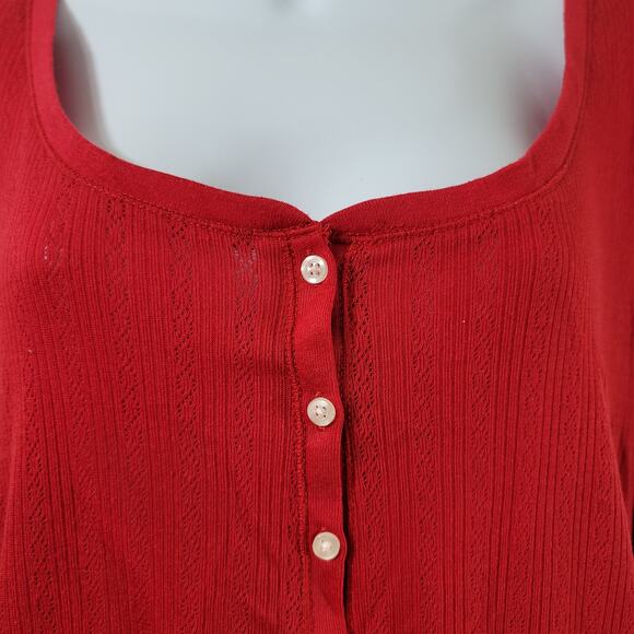 Cato Red Henley Round Neck Top 1X Plus Lightweight Soft Stretchy Long Sleeves - Picture 5 of 6